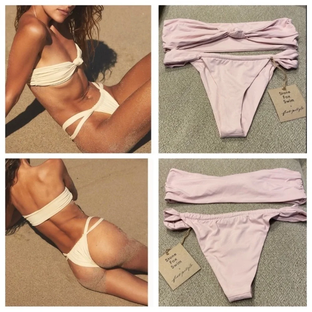 New! Set! Stone Fox Swim lele knotted bandeau top bijou bottoms 14379